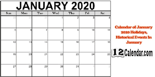 Calendar Of January 2020 Holidays Historical Events In January