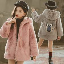Girls Kids Faux Fur Coat Hooded Warm