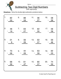 Subtraction with regroup printables for preschool and kindergarten basic geometry. Double Digit Subtraction No Regrouping Worksheet Have Fun Teaching