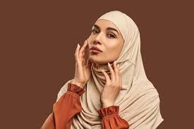 beige hijab skin care female beauty