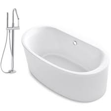 Whether you would be happy with the standard freestanding soaker model or you're ready to incorporate a clawfoot tub that'll transform your bathroom, the market has something in store for you. Kohler K 6368 T97344 Cp White Polished Chrome Filler Sunstruck 66 Freestanding Acrylic Soaking Tub Package With Center Drain And Stillness Floor Mounted Tub Filler Includes Handshower Faucet Com