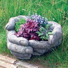 Giant Cupped Hands Stone Plant Pot