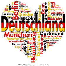 I love deutschland. Written deutschland and german cities with  heart-shaped, german flag colors. | CanStock