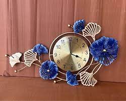 Iron Antique Flower Clock Metal Wall