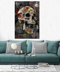 Large Abstract Skull Print On Canvas