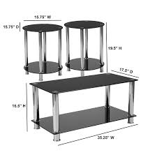 End Table Set With Black Glass Tops