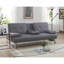 Homestock Gray Futon Sofa Bed Faux