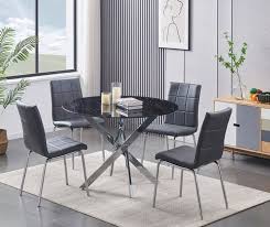 T 1446 Black Marble Glass Dining Table
