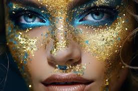 woman with gold glitter and blue eyes