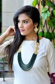 sarana green gold plated long necklace set