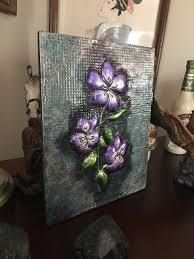 Purple Flower Art Embossed Metal Wall