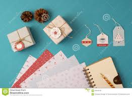 Christmas Holiday Stationery Set Top View Stock Image Image Of