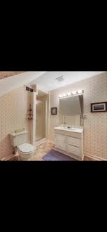 Basement Bathroom With Small Shower And