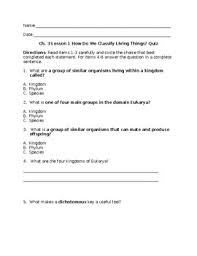 The first time you access savvas realize from easybridge or sign in at savvasrealize.com, you 15. How Do We Classify Living Things Ch 3 Lesson 1 Quiz Tpt