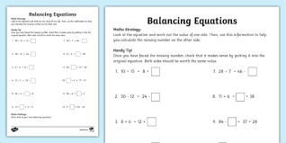 Year 5 Balancing Equations Worksheet