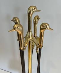 Lacquered Metal Duck Fireplace Tools
