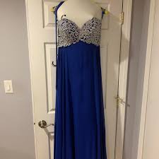 aria royal blue strapless prom dress