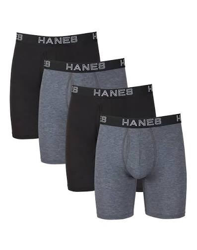 Hanes Ultimate Comfort Flex Fit Total Support Pouch Men's Long Leg Boxer Brief Underwear, Black/Grey, 4-Pack | Hanes