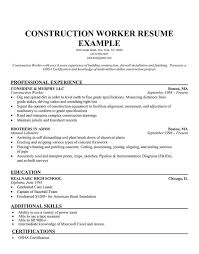 Construction Worker Resume Sample Sample Resume Templates