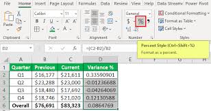 percene change formula in excel