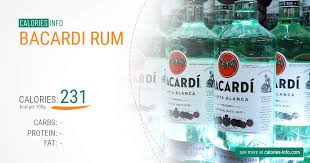 bacardi rum calories in 100g or ounce