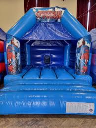 blue spiderman bouncy castle inflatable