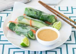rice paper rolls with satay dipping