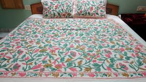 bedspread set pink green brown white