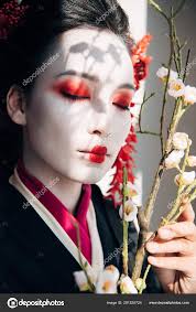 beautiful geisha red white makeup