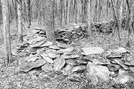 mysterious old stone wall in the woods