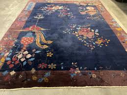 antique chinese rug art deco blue