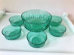 Green Glass Arcoroc Dessert Bowl Set