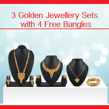 3 golden jewellery sets with 4 free