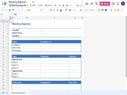 meeting agenda template spreadsheet com