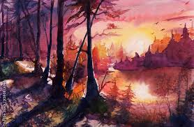 Watercolor Forest Landscape Painting