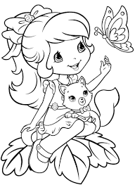 Strawberry shortcake and magical carriage coloring page. Strawberry Shortcake With Custard And Butterfly Coloring Page Free Printable Coloring Pages For Kids
