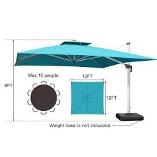 Purple Leaf 12 Ft Square Double Top Aluminum Umbrella Cantilever Patio Umbrella For Garden Deck Backyard Pool In Turquoise Blue