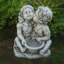 Boy Girl Kissing Fibrestone Statue