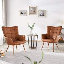 Living room velvet contemporary armchairs. Topeakmart 2pcs Faux Leather Accent Chairs Contemporary Wingback Chair With Tapered Legs For Living Room Bedroom Brown Walmart Com Walmart Com