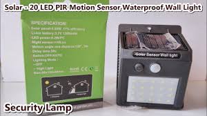 Solar 20 Led Pir Motion Sensor Waterproof Security Lamp Wall Light Free Energy Power Gen Youtube