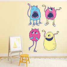 Colourful Funny Monster Wall Sticker Set