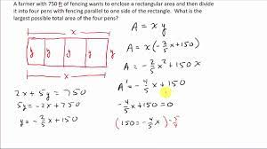 Optimization: Find Largest Area of a Rectangle Divided into Four Pens -  YouTube