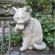 Preening Cat Statue Reconstituted