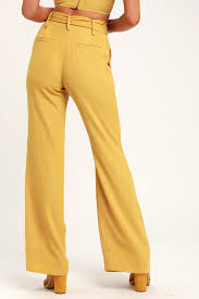 Straight To The Top Mustard Yellow Striped Belted Wide Leg Pants