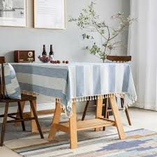 Shop Enova Home Light Blue High Quality Rectangle Cotton And Linen Tablecloth With Tassels For Dinning Table Overstock 30524508