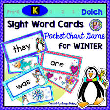 Kindergarten Winter Dolch Sight Word Cards Pocket Chart Game