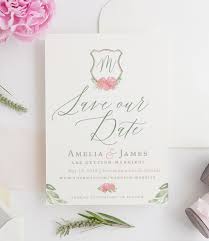 Watercolor Floral Crest Save The Date Heather Obrien Design