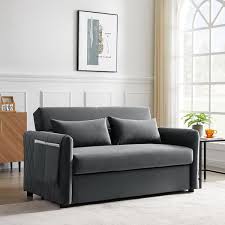 seafuloy 55 in width gray velvet twin sofa bed with adjule backrest and 2 pillows
