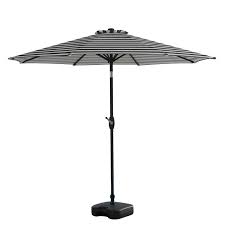 9 Outdoor Patio Market Table Umbrella With Square Plastic Fillable Base Black White