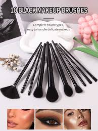 10pcs black makeup brush set for face